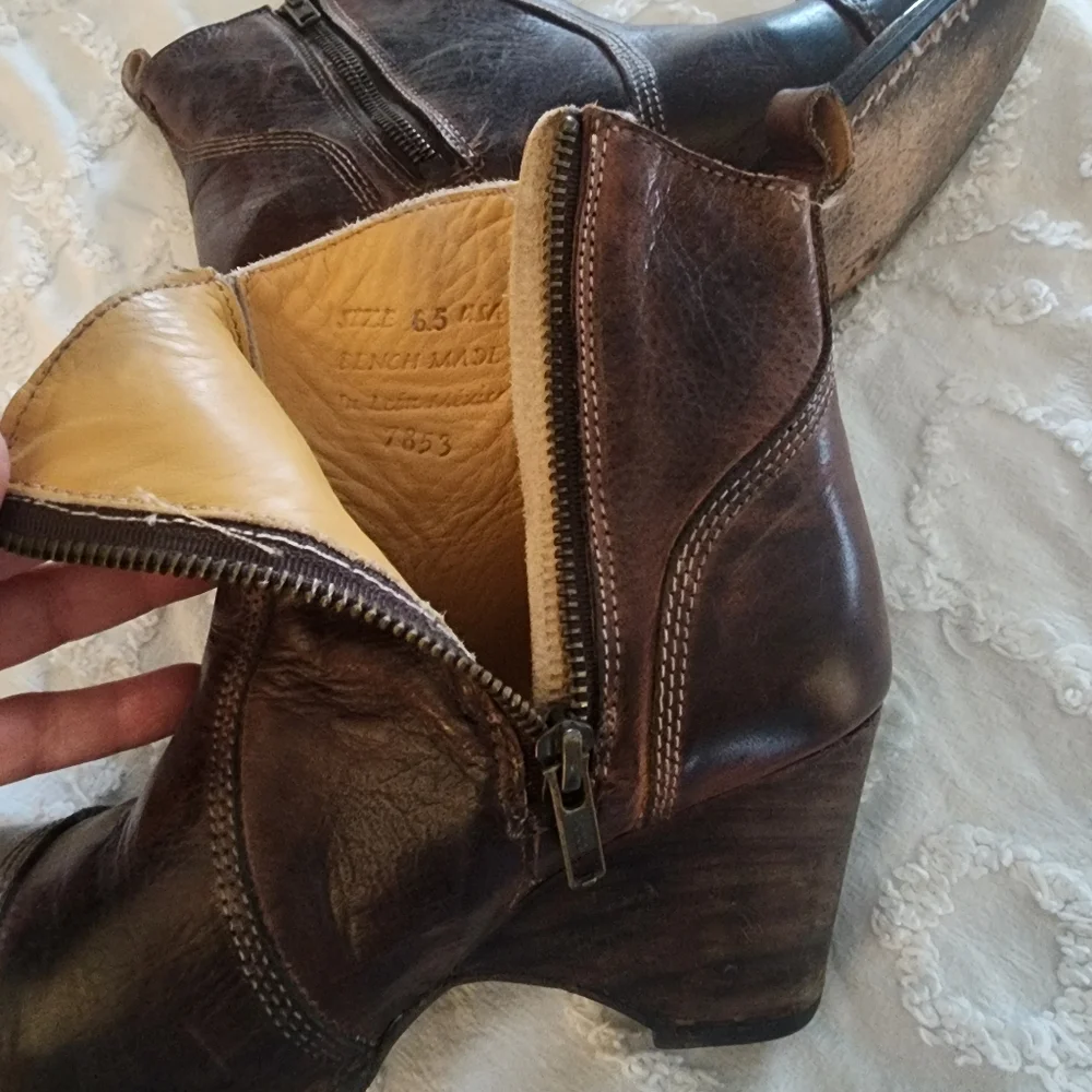 Bed Stu Brown Leather Gentry Wedge Ankle Booties